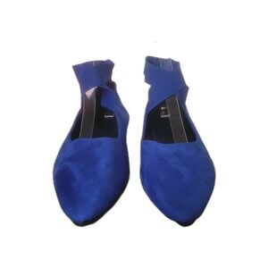 Women's Point Toe Faux Suede Blue Flats W Ankle Strap.